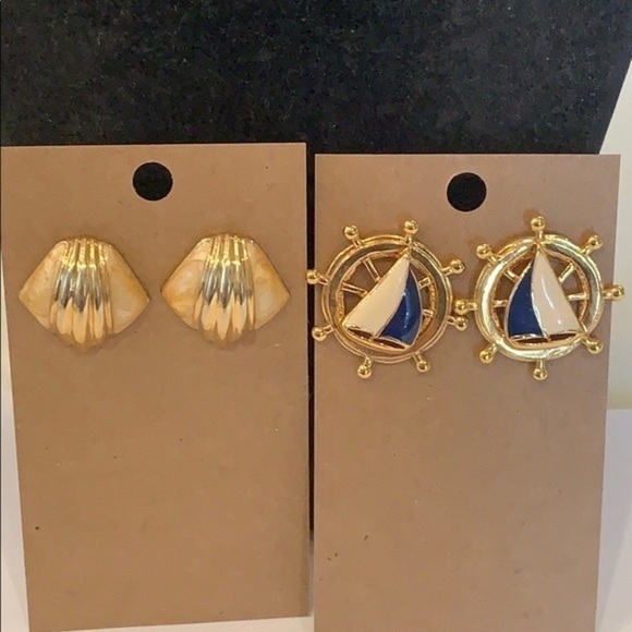 💐5/25 1980s boat sail gold tone swirl enamel - Picture 1 of 8